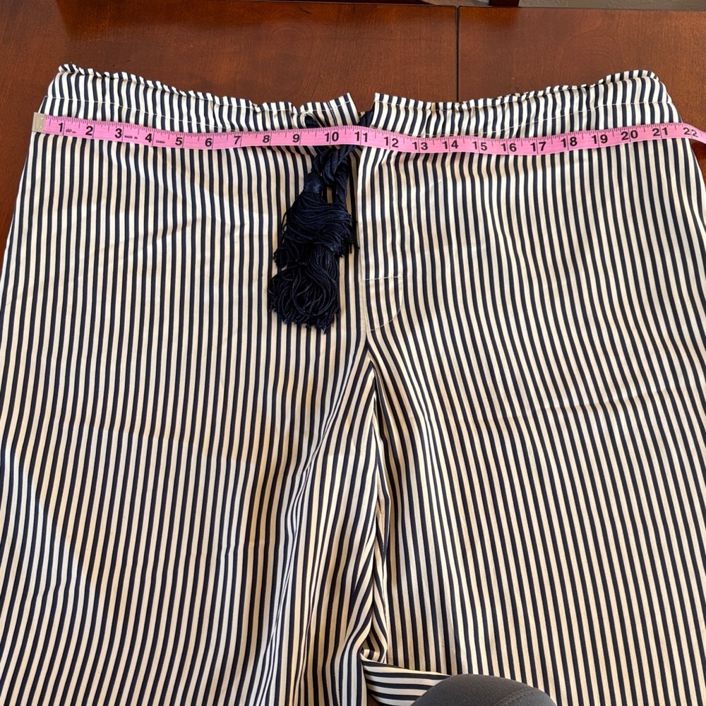 Ralph Lauren Black & White Striped‎ Silk Wide Leg Pants, Drawstring, Silk Rope - Picture 6 of 10